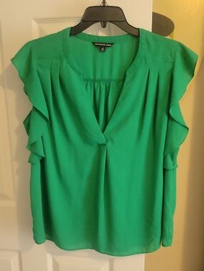 Zac & Rachel Sz1X Emerald Green Ruffle Sleeve V-Neck Blouse